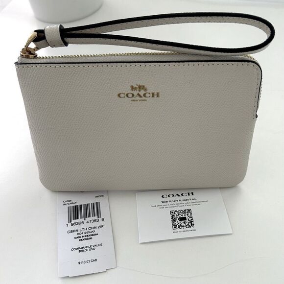 Coach Cream Saffiano Leather Corner Zip Wristlet Wallet Clutch NWT - Picture 2 of 9